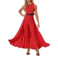 thumbnail image 2 of INSPIRE CHIC Patchwork Overlay Jumpsuit for Women's Sleeveless Belted High-Waist Rompers Red XL, 2 of 5