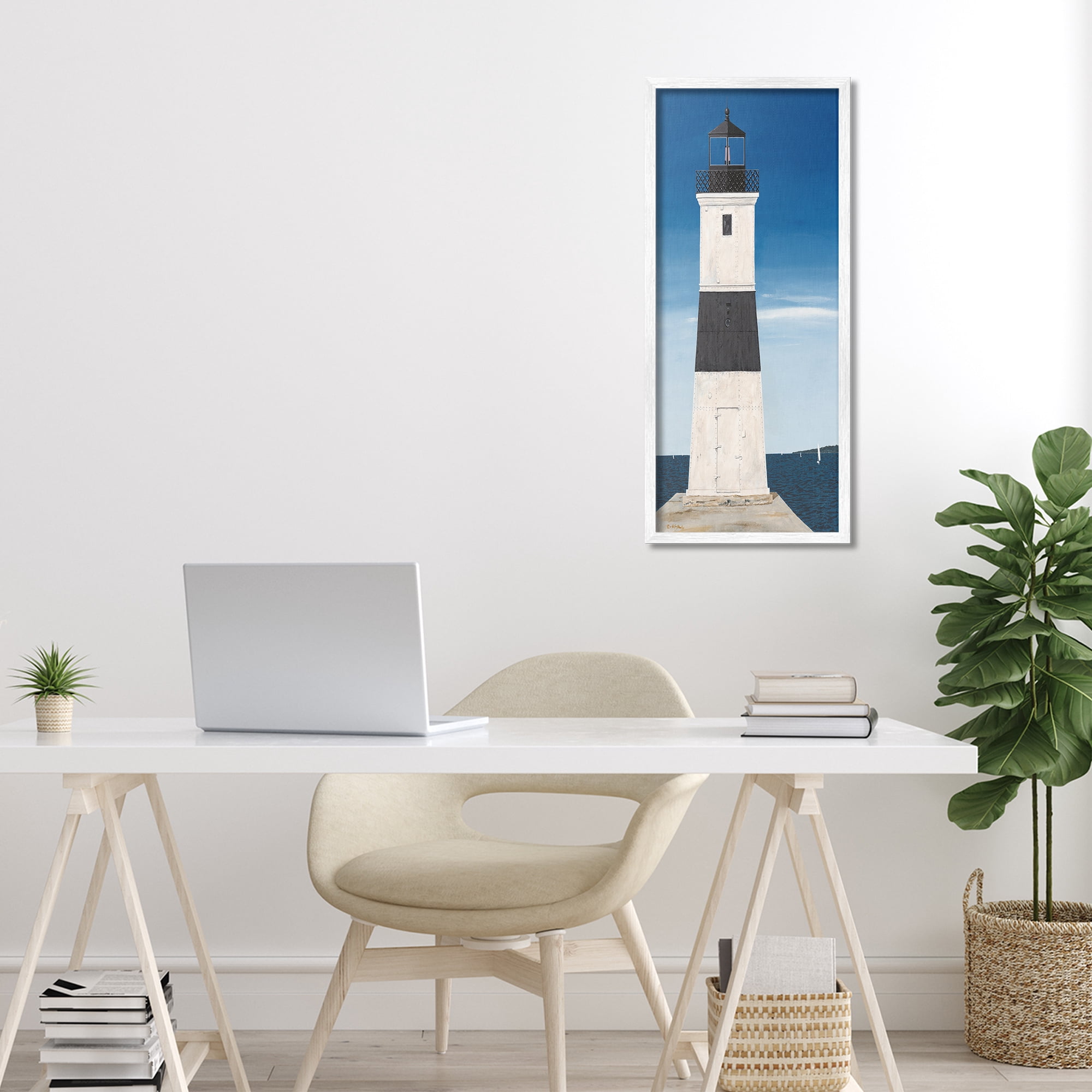 Stupell Industries Towering Lighthouse Beacon White Framed Giclee Art, design by Art Poulin