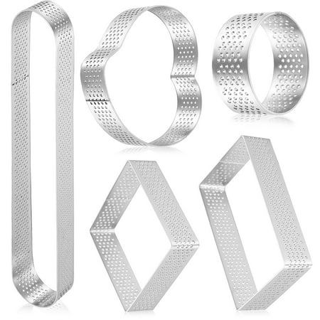 

5 Pcs Stainless Steel Perforated Tart Rings for Baking Non Stick Baking Molds for Tart Pastry Cheese Mousse Cake Muffin Pie