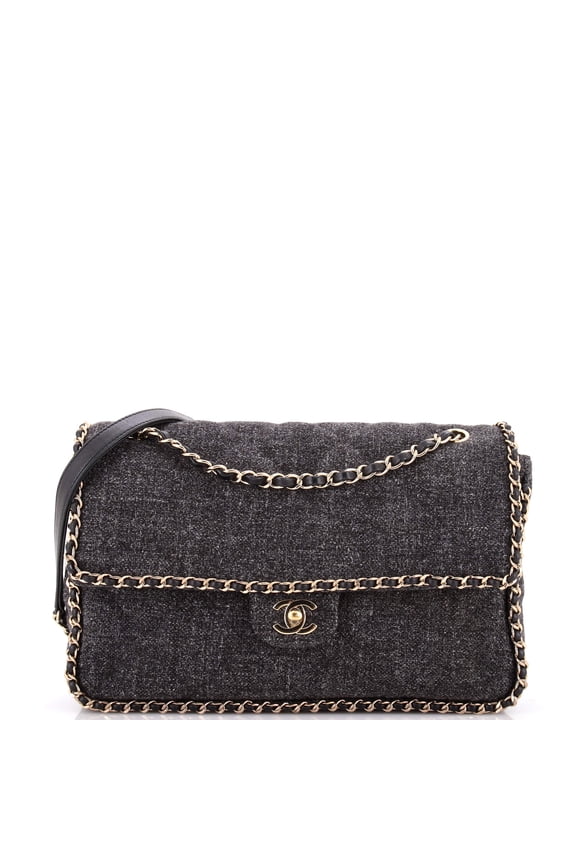 Pre-Owned Running Chain Around Flap Bag Quilted Wool Tweed Medium By Rebag
