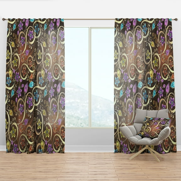 Designart 'Bituminous Bloom XVII' Floral Curtain Panel