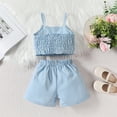 thumbnail image 4 of Edvintorg 2-6Years Toddler Girls Summer Outfits Solid Color Sleeveless Suspender Belt Bow Top + Shorts Set Girl Set Clothes School Girl Outfit for Kids, 4 of 6