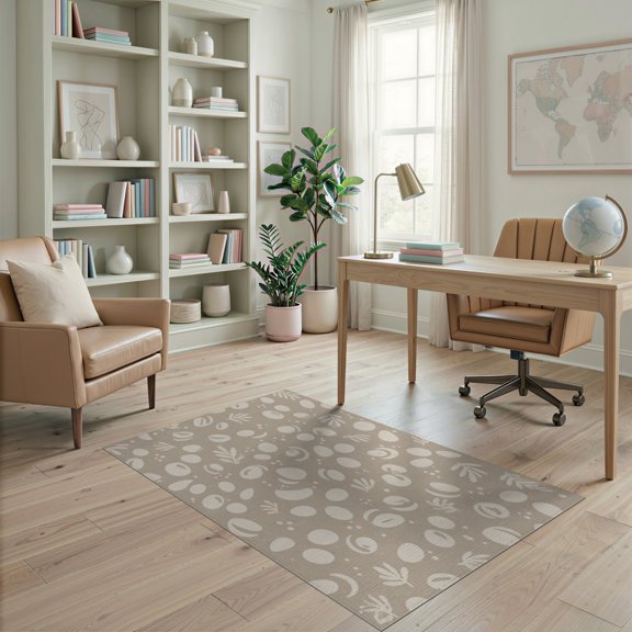ODIKA 4'x6' Beige Abstract Natural Tufted Washable Area Rug Modern Motif With Subtle Geometric Non-Slip, Chair-Friendly, Flatwoven for Home Office, Under Desk