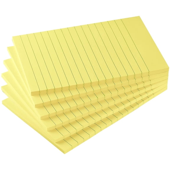 6 Pads Lined Sticky Notes with Lines 4x6 Self-Stick Notes Bright Color Sticky Notes, 45 Sheets/Pad (Yellow)