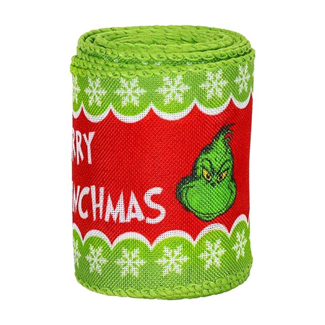 Christmas Wired Edge Ribbon 2.5 Inch 5Yard Christmas Craft Ribbon Funny Cartoon Character Gift Wrapping Ribbon Decorative Ribbon For Xmas Tree Wreath Bows DIY Craft