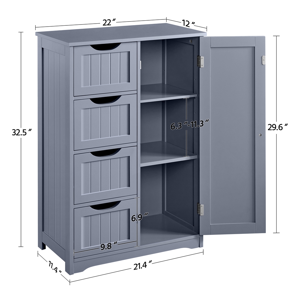 Yaheetech 4 Drawers Wooden Bathroom Storage Cabinet, Gray - image 3 of 7