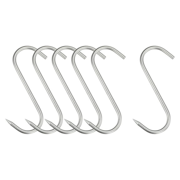 Uxcell 9.84" Meat Hooks, 0.39" Thick Stainless Steel S-Hook, Meat Processing Hanging 6Pack