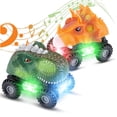 thumbnail image 1 of Vehículos de dinosaurios para niños, juguete eléctrico de dinosaurio con luz LED y sonido ajustable, Tyrannosaurus Rex Triceratops, juguete de dinosaurio giratorio automático (2 piezas), 1 of 5