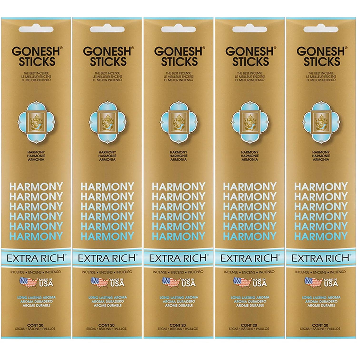Gonesh Incense Sticks Extra Rich Collection - Harmony 5 Packs (100 Total)