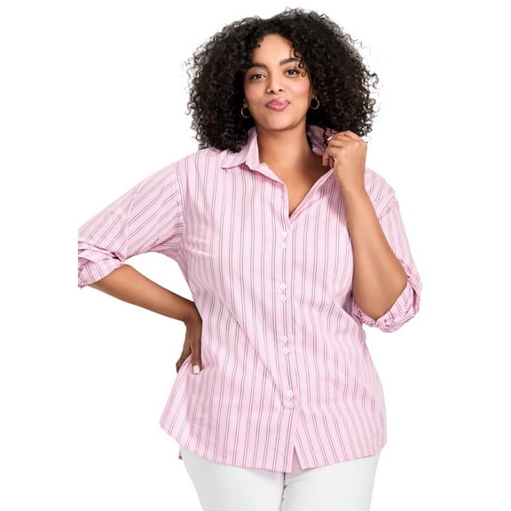 Avenue Women's Plus Size Classic Stripe Boyfriend Shirt