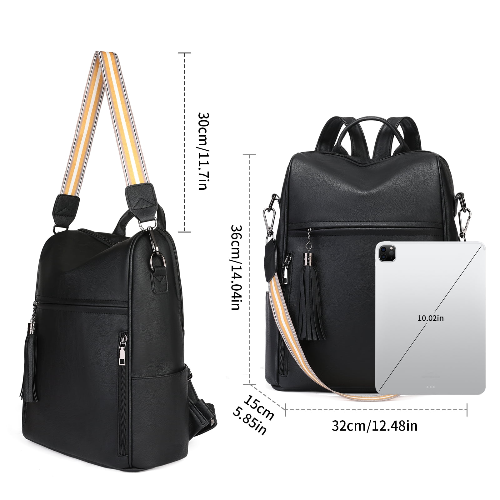 GOIACII Women Large Backpack Leather Travel Backpack Fashion Ladies Shoulder Bags with Tassel