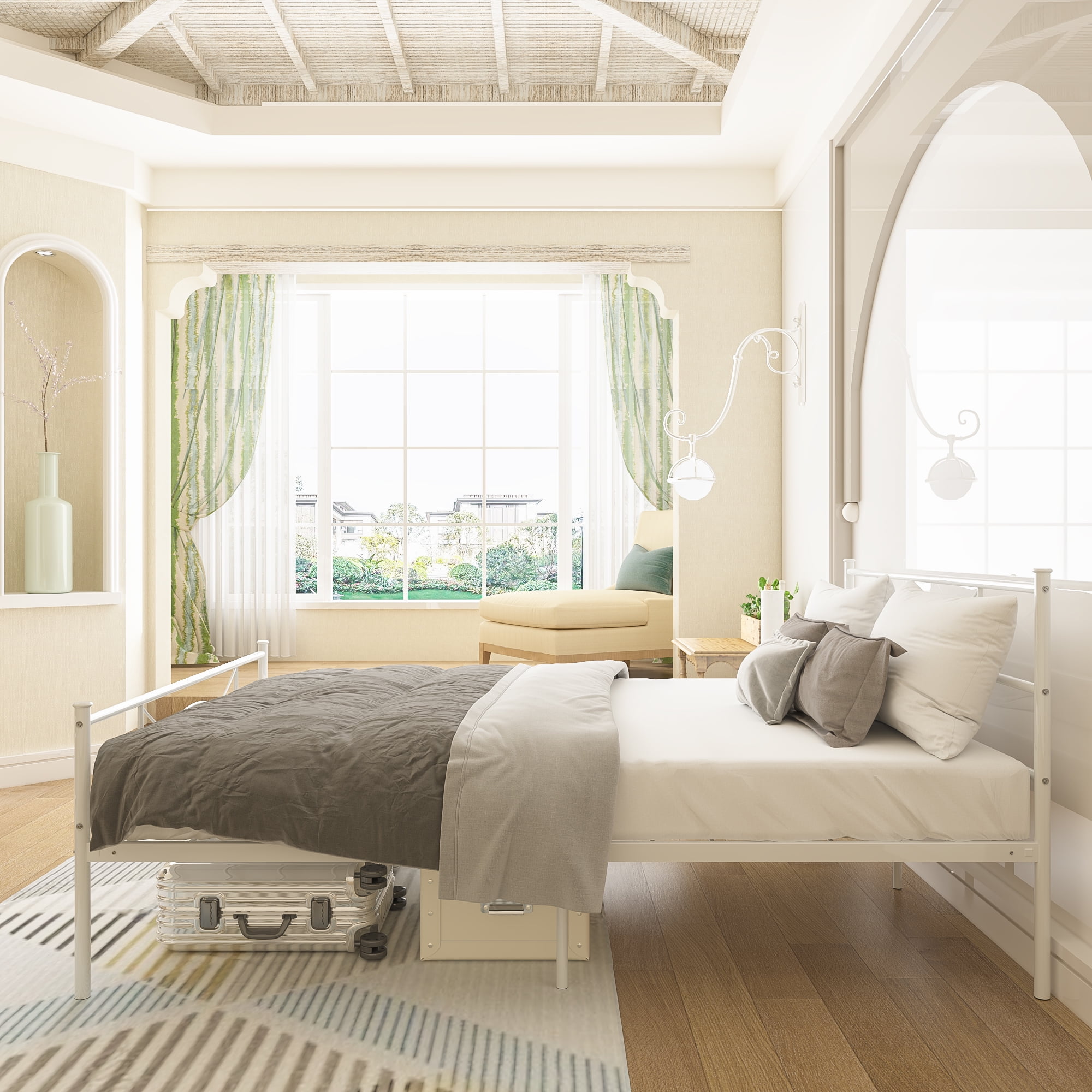 Yoneston Queen Size Metal Bed Frame Bedroom Mattress Platform Foundation with Headboard