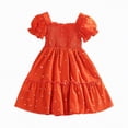 thumbnail image 3 of HCNTES Toddler Girls Children Summer Dress Short Sleeve Casual Party Dress for Little Kids Big Kids 1-7T 8-11T(7-8 Years,L04-Orange), 3 of 6