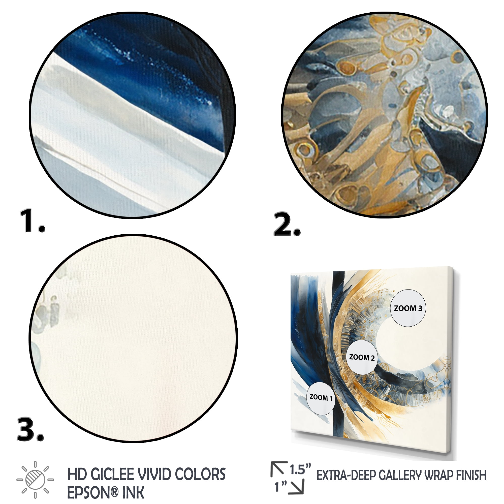 Designart Blue And Gold Swirl Abstract IV Canvas Wall Art