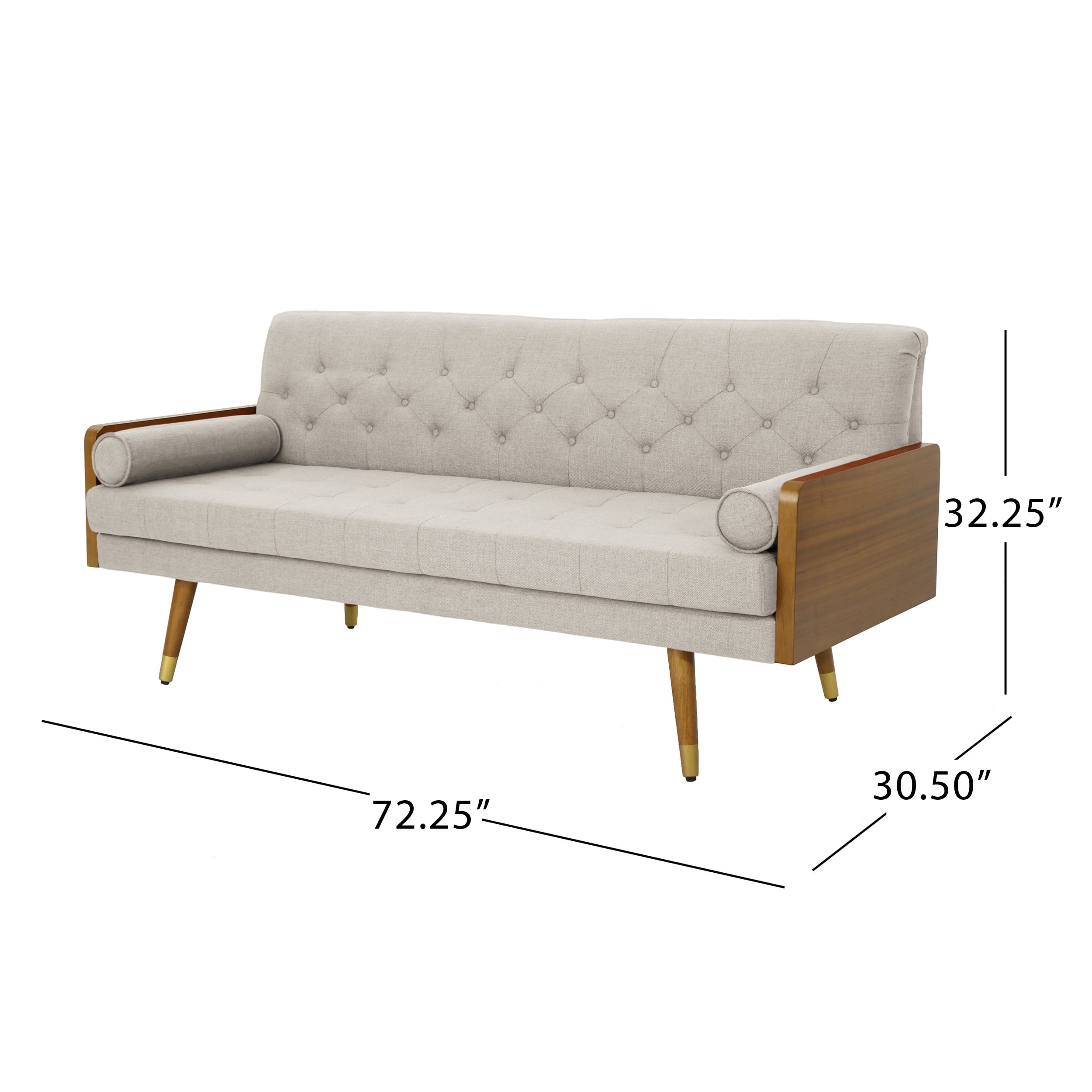 Noble House Orlando Mid Century Modern Tufted Fabric Sofa, Beige