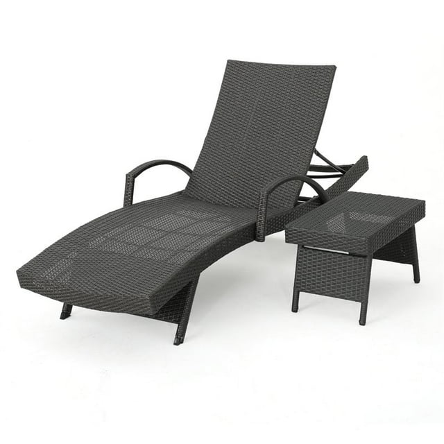 Noble House Salem Grey Wicker Arm Lounge with matching Gray Wicker Accent Table