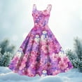 thumbnail image 4 of Women's Christmas Print Casual Fashion Round Neck Mid-Length Dress with Vintage Style for Holiday Parties and Casual Outings,Purple,M, 4 of 4