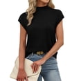 thumbnail image 3 of WIHOLL Womens Short Sleeve Sweater Mock Neck Summer Top Dressy Casual Basic Knit Pullover Shirt Black Tops, 3 of 8