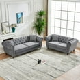 thumbnail image 2 of Velvet 2-Piece Living Room Set, 3-Seater Chesterfield Sofa and Loveseat with Roll Armrest & Nailhead, Modern 5-Seater Tufted Cloud Couch for Living Room, Gray, 2 of 8