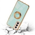 thumbnail image 4 of for Galaxy S21 Case with Ring, Built-in Rotation Finger Ring Kickstand Cover with Shiny Plating Rose Gold Edge Work with Magnetic Car Mount Slim Thin Bumper Case for Women Girls Teal, 4 of 14