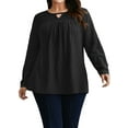 thumbnail image 2 of LANREMON Womens Plus Size Tops Long Sleeve Shirts V Neck Textured Keyhole Gathered Knit Tunic Loose Fall Blouses, 2 of 6