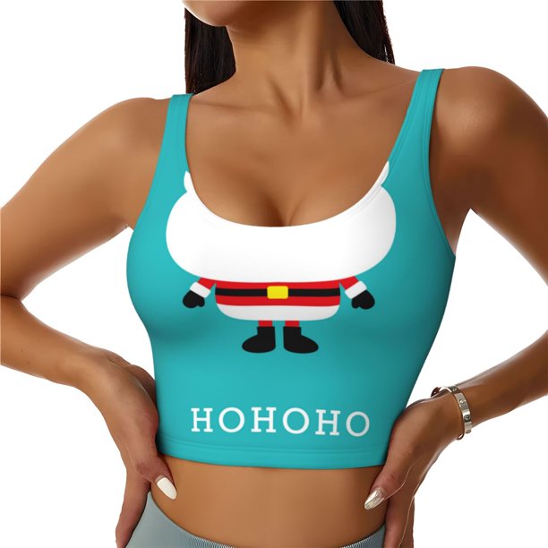Balery Cute Santa Claus Sujetadores deportivos con espalda cruzada para mujer, acolchados, sin costuras, de alto impacto, ideales para yoga, gimnasio, entrenamiento y fitness.-XX-Large