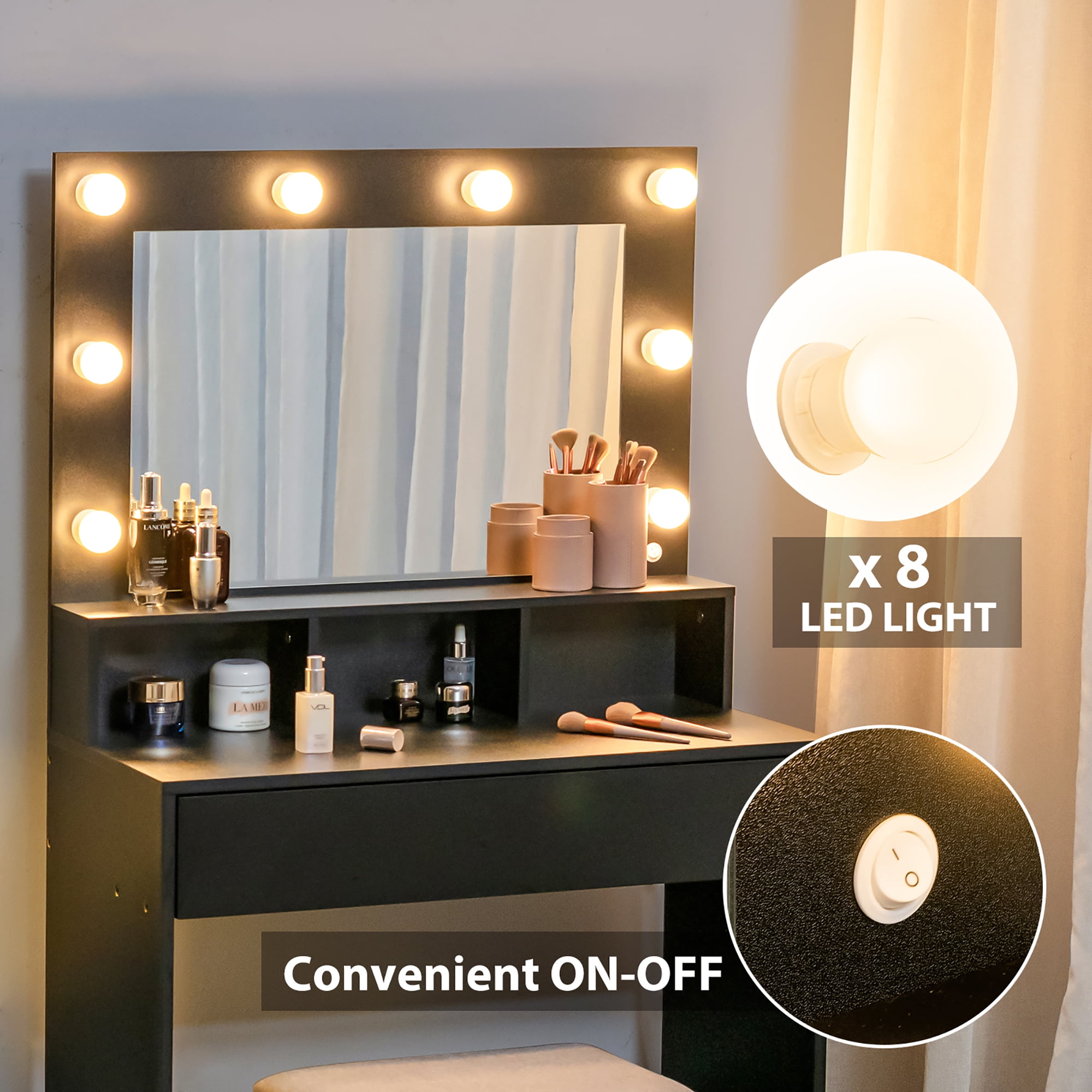 Costway vanity table 2024 with lighted mirror
