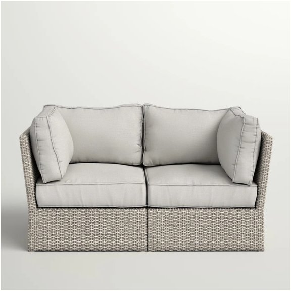 JERFIT Outdoor All-Weather Wicker Loveseat with Cushions, Fully Assembled Patio Furniture Set for Porch, Patio, Sunroom, Gray