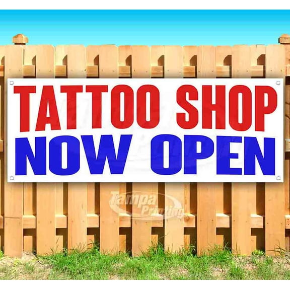 Tattoo Shop Now Open 13 oz Vinyl Banner With Metal Grommets