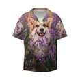 thumbnail image 3 of Goofa Dog in Lavender Flowers Printed Men's Casual Short-sleeved Shirt,Lightweight Breathable Button-down,Summer Casual men's top,Versatile Fashion shirt-3X-Large, 3 of 7