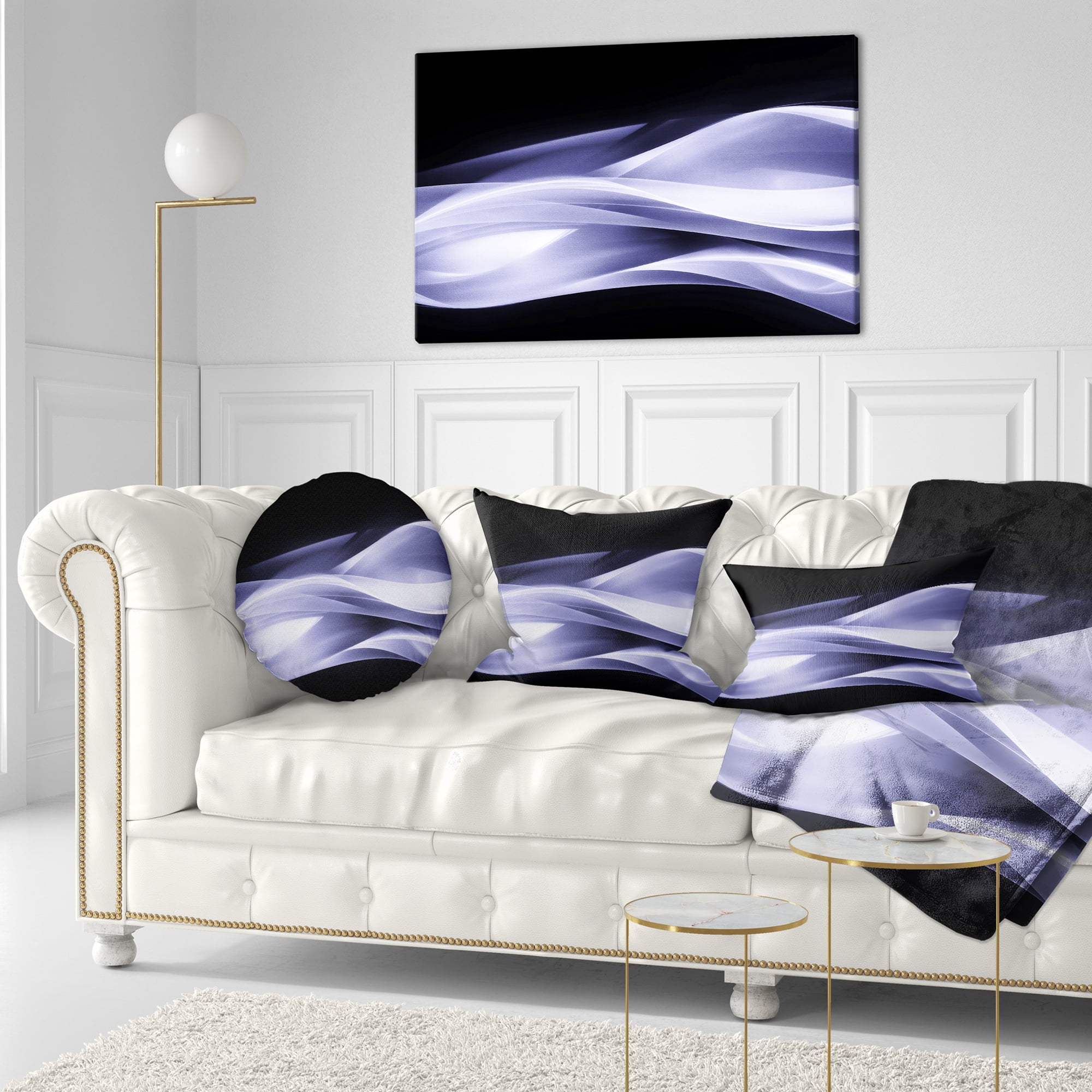 Designart Fractal Lines Purple in Black - Abstract Throw Pillow - 12x20