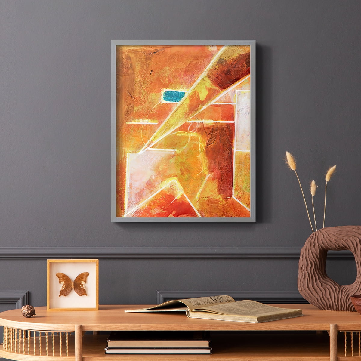 Primary Connection VI Framed Print in Gray Solid Wood Framed Print No Nail Hanging