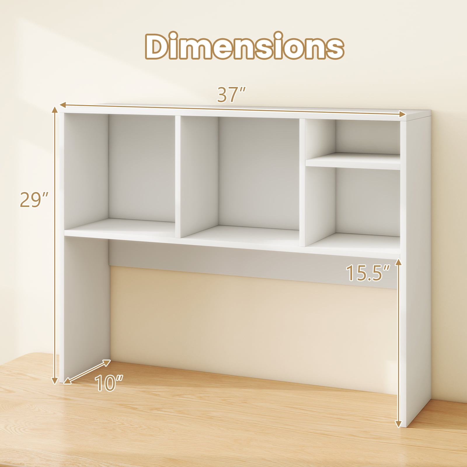 Giantex Desk Hutch, 2-Tier Desktop Organizer Shelf for Computer Desk, Wide Wooden Table Top Bookshelf, Countertop Storage Rack, White