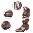 thumbnail image 6 of Aihuaihua Women's Fold Over Boots Slouchy Mid Calf Boots Chunky Heels Square Toe Pull On Booties Stacked Pleated Boot, Fall Boots for Women, 6 of 10