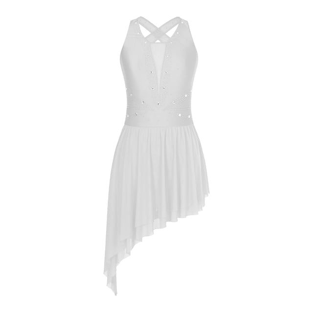 Rswnyirn Robe de Danse Lyrique Col en V Croisée Moderne Contemporaine Haute Basse Blanche S