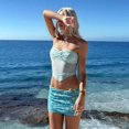 thumbnail image 6 of Women's High Waist Sequin Ruched Bodycon Mini Skirt Light Blue S, 6 of 9