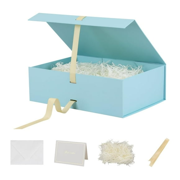 Caja de Regalo BoxSkivra Grande Azul con Cinta 13x9x4 pulgadas Paquete de 5