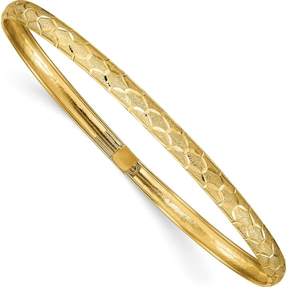 10K Yellow Gold Hexagonal Design Diamond-Cut Flexible Bangle (Width 4.5) (Length 7.5) - Jbsp