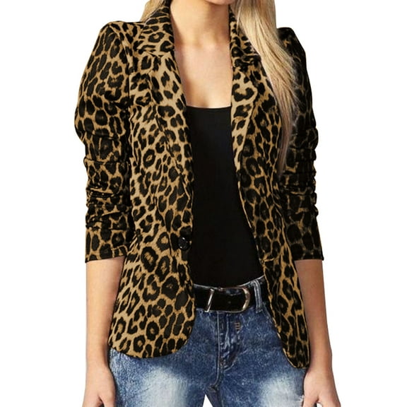 ZANZEA Women Formal Turn Down Collar Long Sleeve Leopard Print Blazer Suit