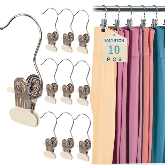 Djiypn Clothes Pins 10-Pack Laundry Hook Hangers Clothes Hanger Clips for Closet Organizer, Heavy Duty Clothespins Bulk Clothes Hanger Clips for Wardrobe Travel Pants Socks Handbag, Beige