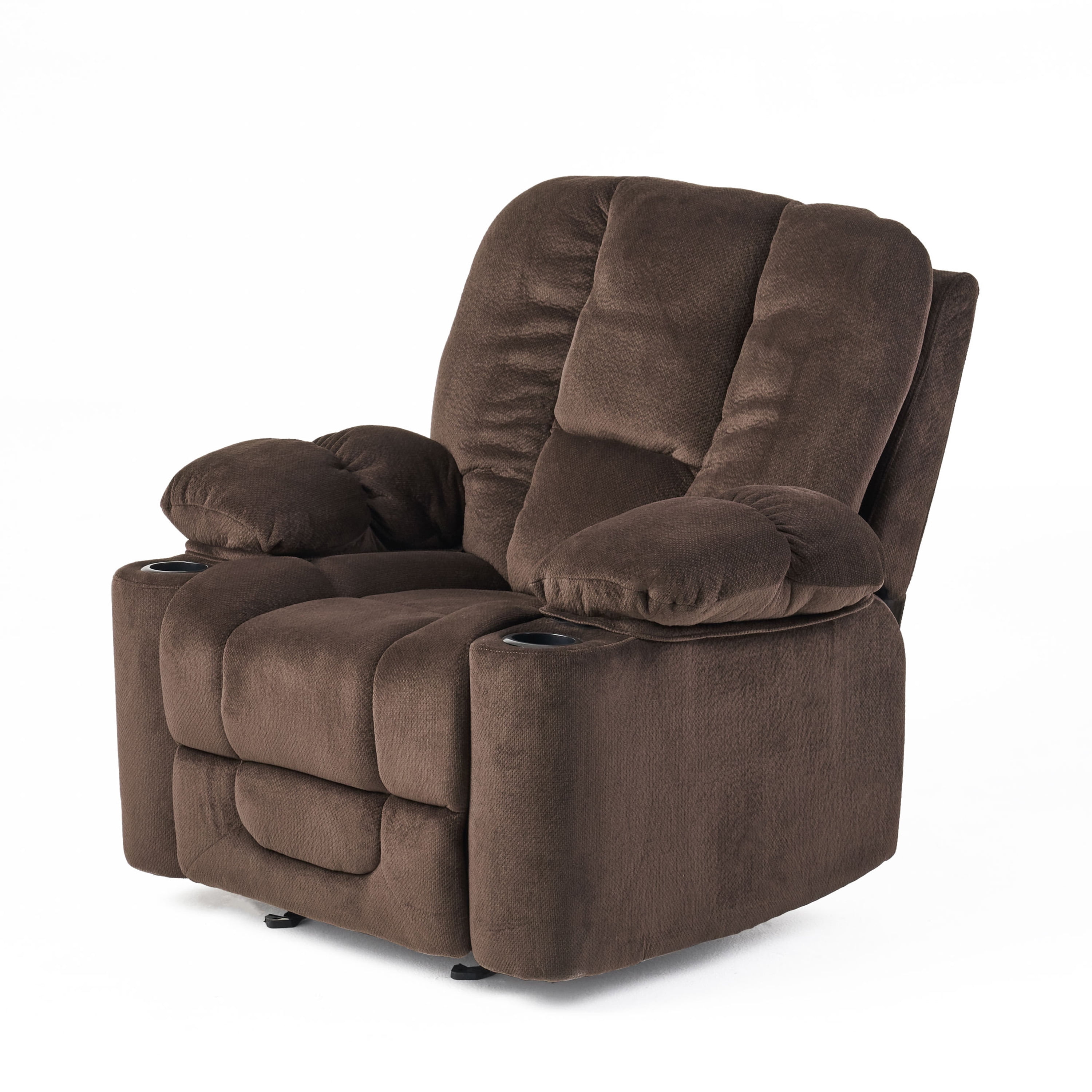 Euroco Luxurious Manual Recliner Chair in Chocolate with Skin-Friendly Fabric and Dual Cup Holders