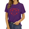 thumbnail image 2 of T-shirts à Col Rond pour Femmes Manches Courtes Mode Imprimé Cœur T-Shirt Ample Léger Confortable Doux Chandail Tenues Violet P, 2 of 4