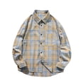 thumbnail image 1 of Blusa y camisa de manga larga con cuello vuelto para hombre, blusa informal a cuadros con botones y cuello vuelto, blusa de manga larga para hombre, 1 of 4