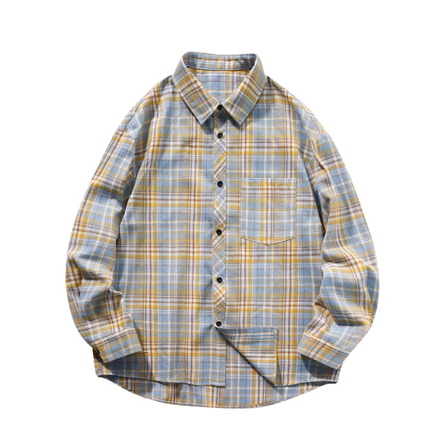 Blusa y camisa de manga larga con cuello vuelto para hombre, blusa informal a cuadros con botones y cuello vuelto, blusa de manga larga para hombre