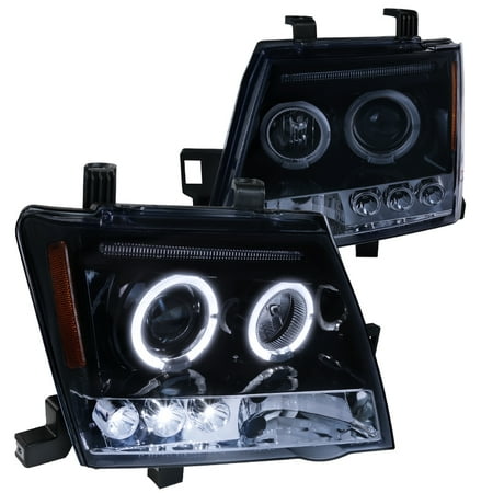 Nissan Xterra Tune Up - Spec-D Tuning For 2005-2012 Nissan Xterra Glossy Black Halo Projector Headlights Smoke Lens Head Lamps (Left+Right) 2005 2006 2007 2008 2009 2010 2011 2012