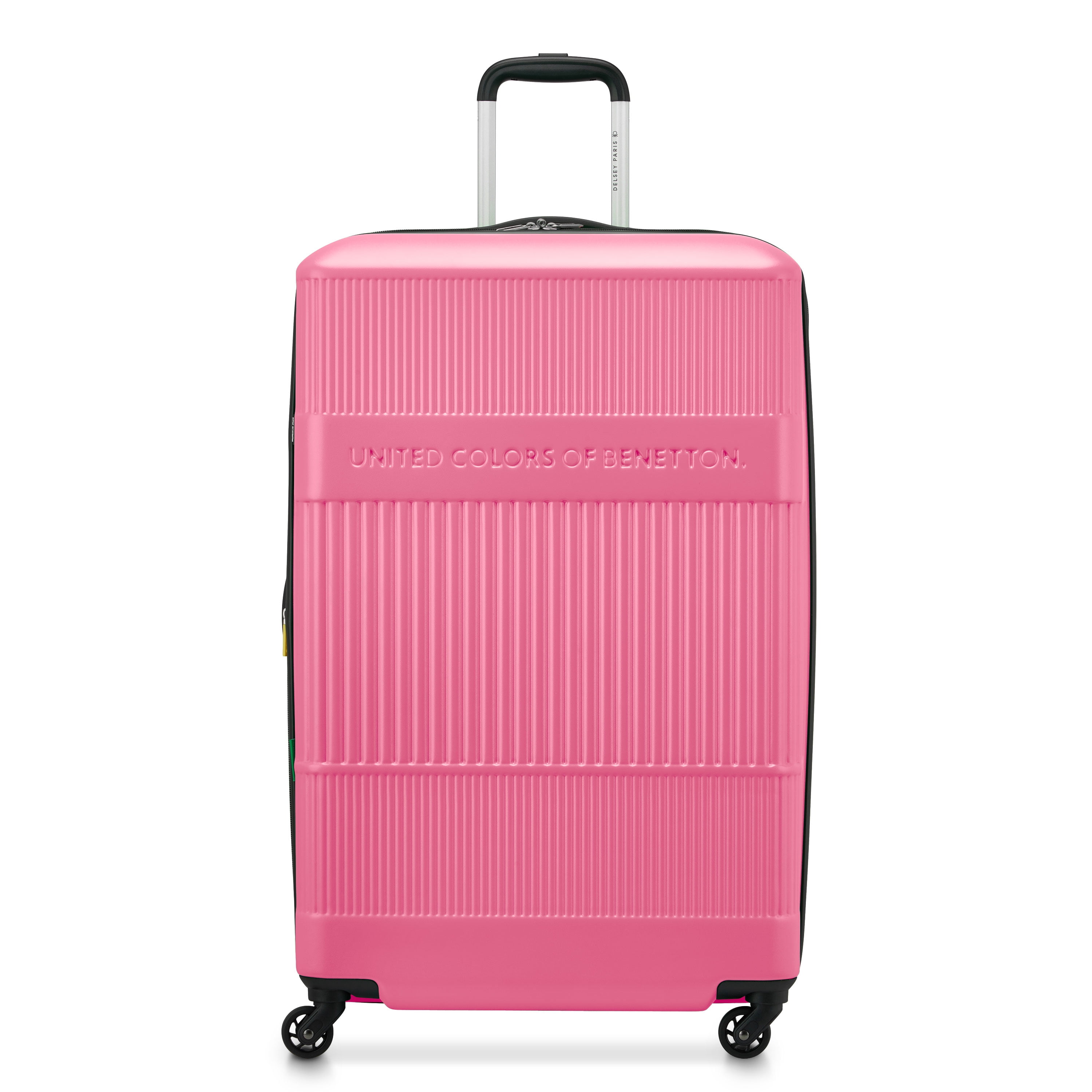 United Colors of Benetton x Delsey Paris, Ribbed Hardside 29"Large Checked Expandable Spinner Luggage, Light Pink