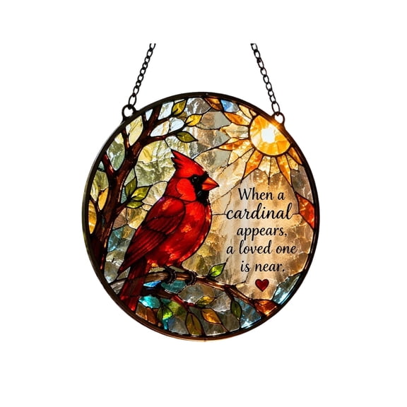 Cardinal Stained Acrylic Window Hanging, 6 Inch Sun Catchers Art Cardinal Decor Indoor Window, Decorative Suncatchers Hanging Ornaments Home Garden Gift for Housewarming Festival (Round)