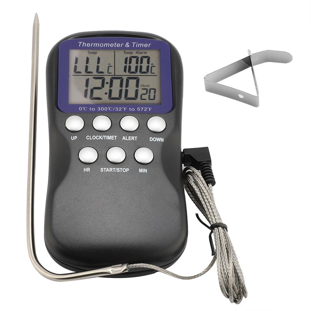 Mgaxyff Digital Food Thermometer Wire Probe Timer Electronic Temperature Sensor for Barbecue