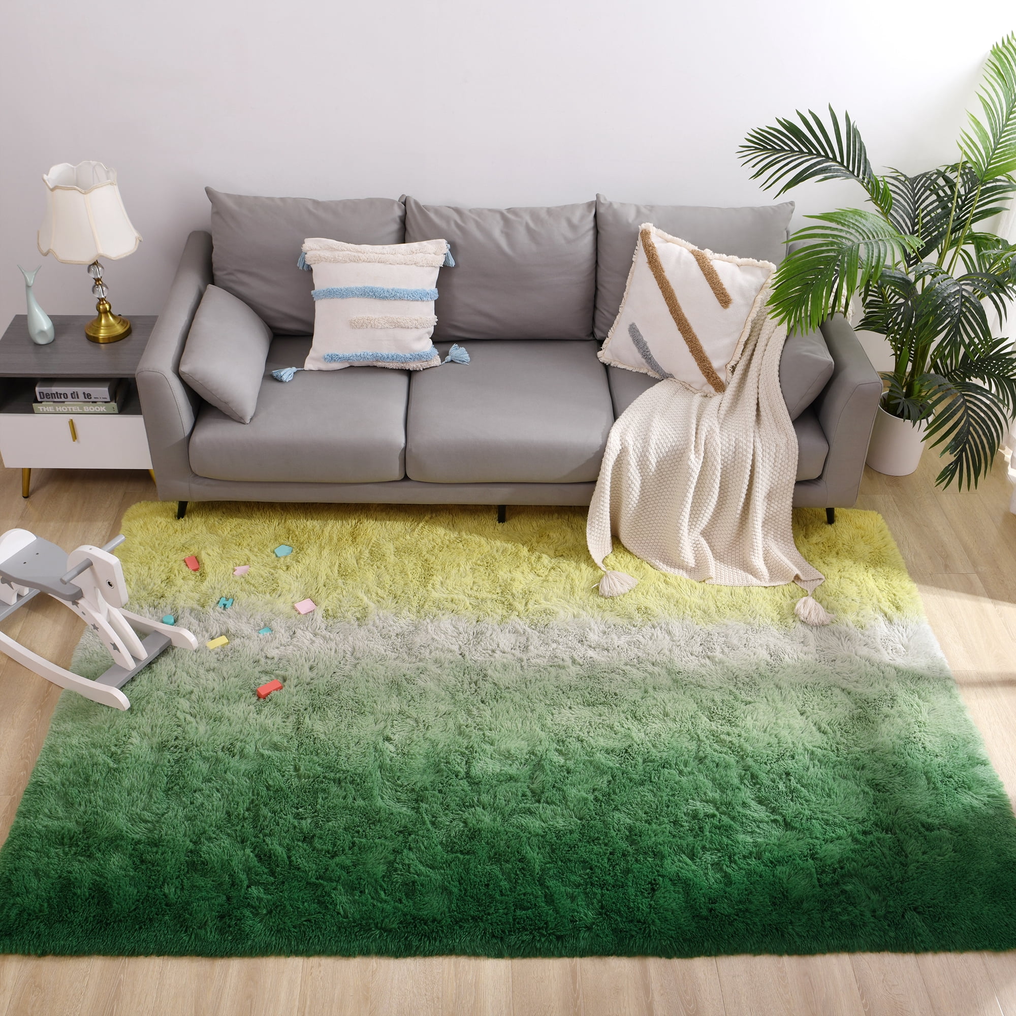 Noahas Fluffy Area Rugs Modern Soft Shaggy Yellow and Green Area Rug, 5' x 8', Anti-Slip Bottom