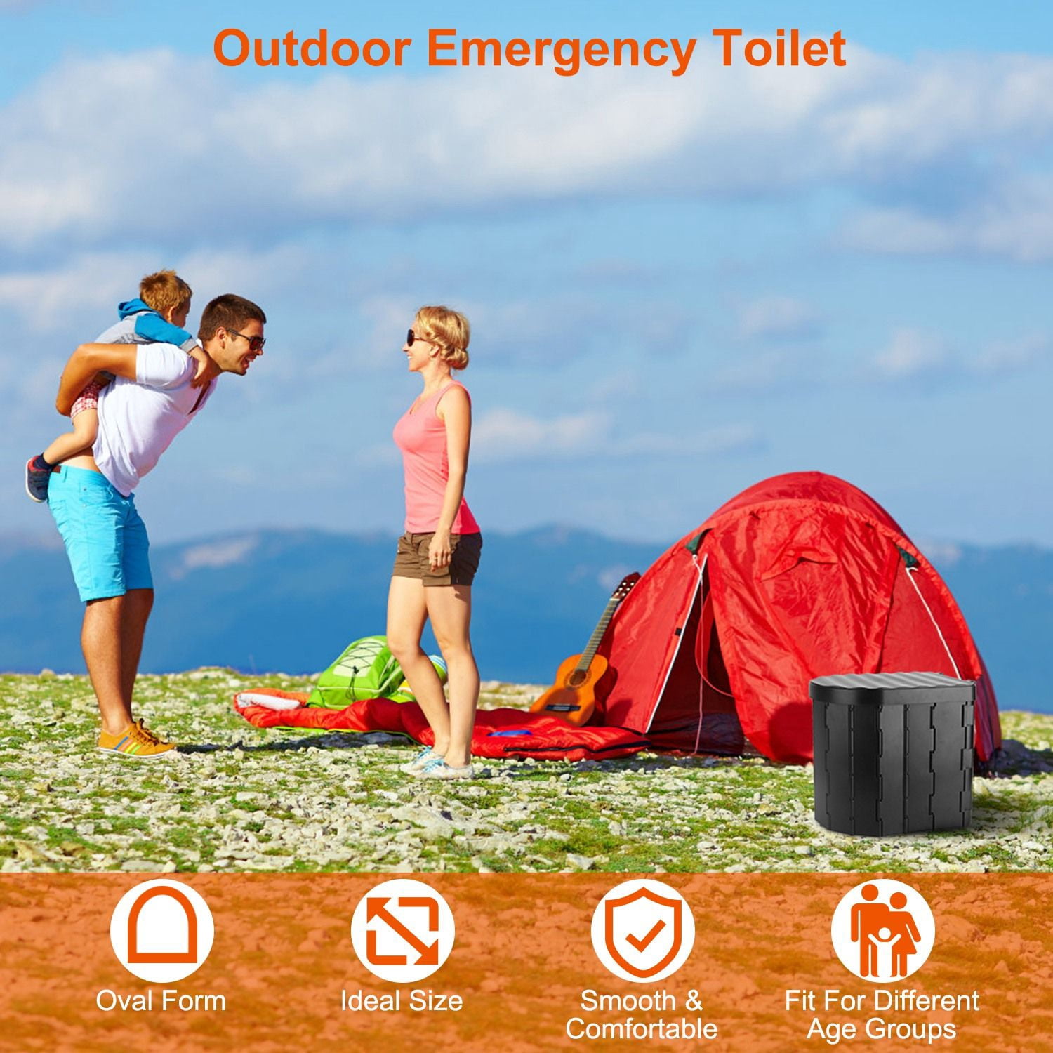 Portable Camping Toilet for Adults -Portable Folding Toilet with Lid,with Lid Carry Bag 1 Roll Garbage Bags